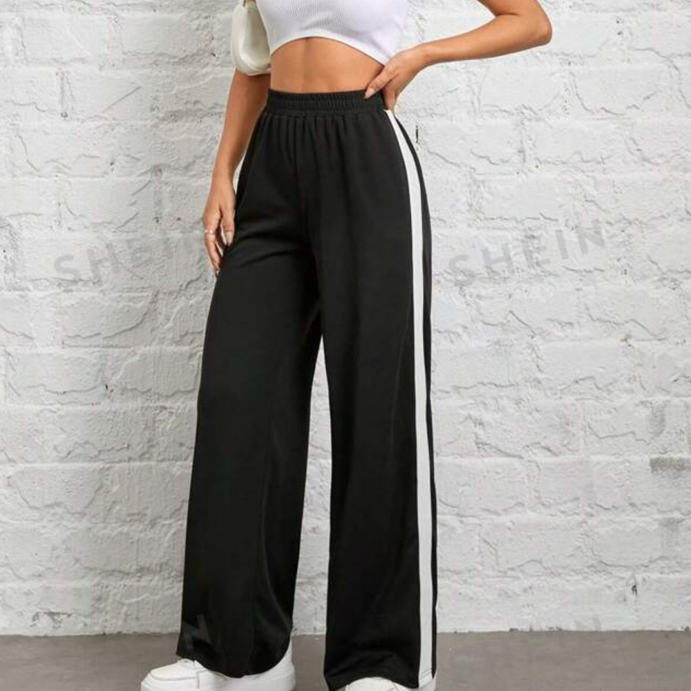 SHEIN Women's Black And White Contrast Patchwork Wide Leg Pants Size Medium